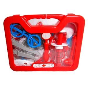 Pretend Play Child's Doctor Nurse Medical Kit 12 Piece in Red Plastic Carry Case
